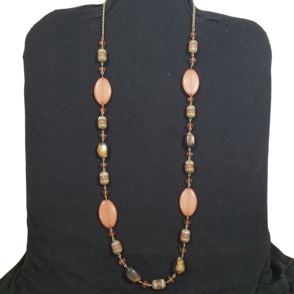 Crystal & Stone Necklaces Ropes or Chokers in Browns, Orange, and Blue - Picture 2 of 16